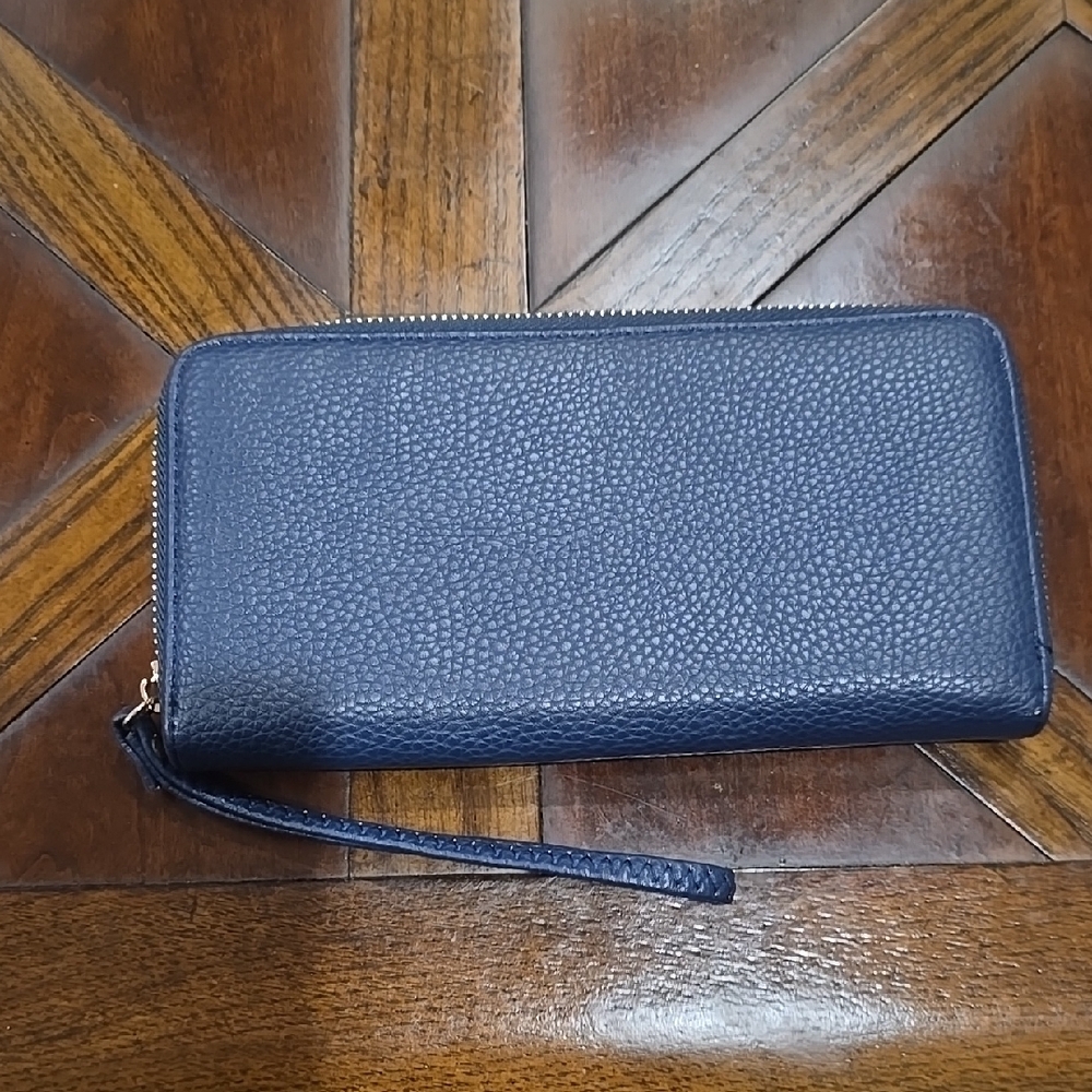 Elegant Navy Blue Wallet with Wrist Strap